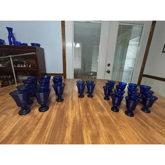 Handblown blue‎ glasses goblets Isreal 15 pieces beautiful
